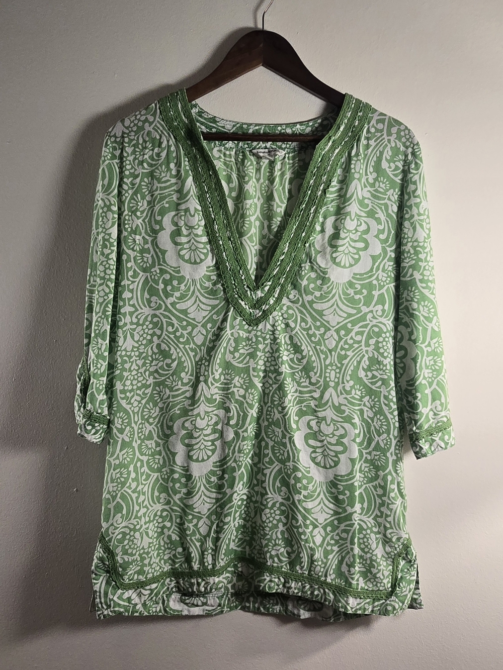 Banana Republic Floral Cotton Tunic in Green & White Size Large